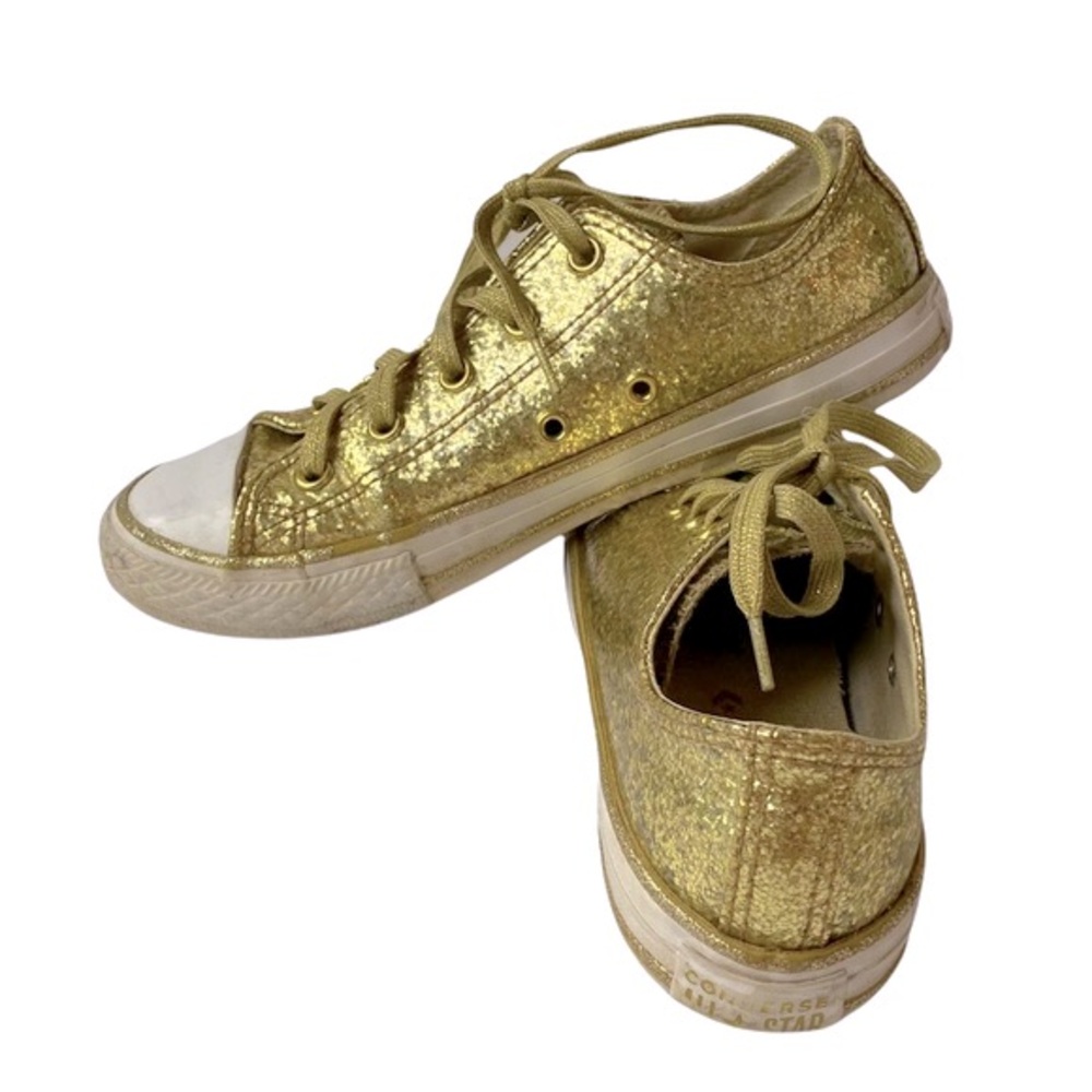 Converse All Stars Gold Glitter Sneakers W/Sparkle Laces Size 2